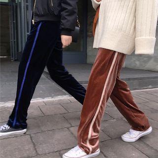 Color-block Velvet Straight-leg Pants