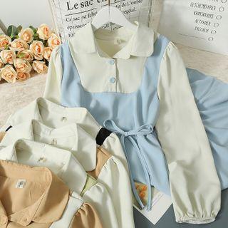 Mock Two-piece Midi Shirtdress With Sash In 5 Colors