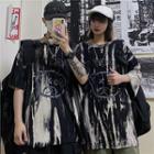 Elbow-sleeve Tie-dye Graphic Print T-shirt