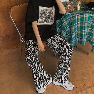 Zebra Print Wide-leg Pants Black & White - One Size