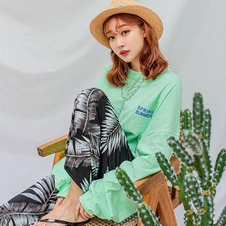 Letter-printed Oversized Slit-side T-shirt