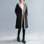 Two-tone Hooded Fluffy Long Jacket