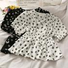 Daisy-print Ruched V-neck Blouse