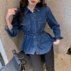 Elastic-waist Denim Shirt Jacket