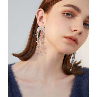 Rhinestone Fringe Drop Earring 1 Pair - Silver - One Size