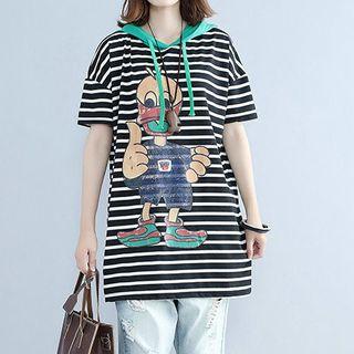 Print Stripe Short-sleeve Hoodie