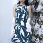 Leaf Print Sleeveless Dress As Shown In Figure - One Size