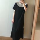 Pleated Trim Short Sleeve Midi Dress