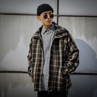 Drop-shoulder Plaid Jacket