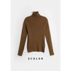 Turtleneck Slim-fit Rib-knit Top
