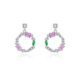 Sterling Silver Simple And Elegant Geometric Circle Earrings With Cubic Zirconia Silver - One Size