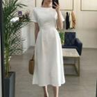 Crew-neck Short-sleeve Midi A-line Dress