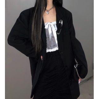 Check Lace-up Tube Top / Pin Accent Blazer