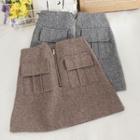 Zip Woolen Mini A-line Skirt