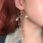 Non-matching Faux Pearl Alloy Cross Dangle Earring As Shown In Figure - 1 Pair - One Size
