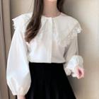 Balloon-sleeve Collared Lace Trim Blouse