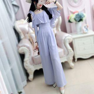 Cut-out Ruffled Chiffon Jumpsuit