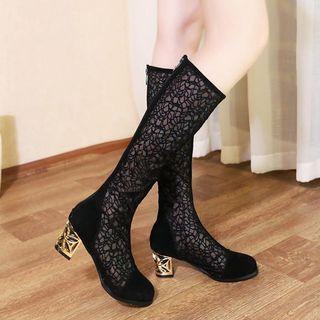 Metal Chucky Heel Mesh Boots