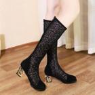 Metal Chucky Heel Mesh Boots