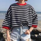 Striped Distressed 3/4-sleeve T-shirt