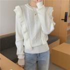 Round-neck Plain Ruffle Ribbed Oversize Sweater