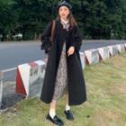 Long Double-breasted Wool Coat Black - One Size