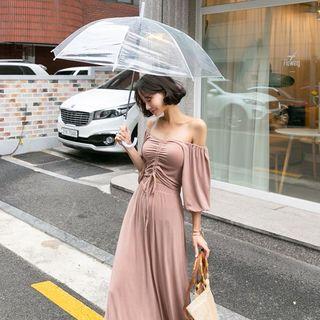 Off-shoulder Drawstring-front Dress