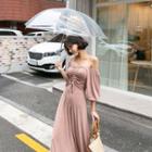 Off-shoulder Drawstring-front Dress