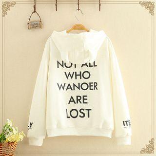 Lettering Printed Plain Hoodie With Fleece