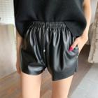 Drawstring Studded Pleather Shorts Black - One Size