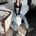 Cold-shoulder Cropped T-shirt / Zebra Print Wide Leg Pants