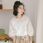 Elbow-sleeve Buttoned Eyelet Lace Blouse
