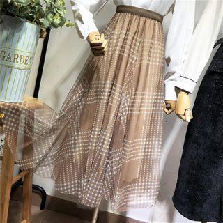 Irregular Mesh Elastic-waist Midi Skirt
