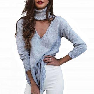 Cut Out Turtleneck Knit Dress