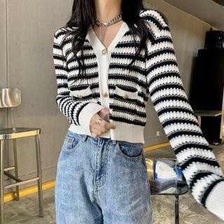 Striped Cardigan White & Black - One Size