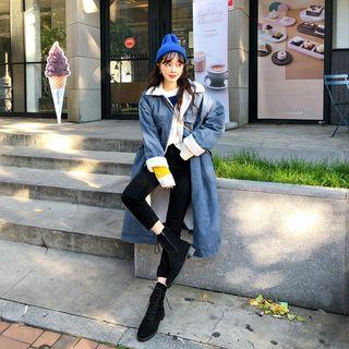 Fleece-lined Long Denim Jacket