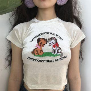 Cat Embroidered Short-sleeve T-shirt As Shown In Figure - One Size