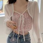 Floral Print Cropped Camisole Top / See-through Cardigan