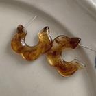 Flower Open Hoop Earring 1 Pair - 925 Silver - Brown - One Size