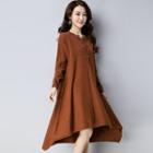Long-sleeve A-line Midi Knitted Dress