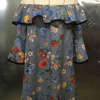 Flower Print Off-shoulder Bell-sleeve Minidress