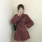 Plaid Single Breasted Trench Coat Red - One Size