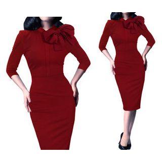 Bow Accent 3/4-sleeve Sheath Dress