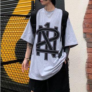 Print Elbow-sleeve T-shirt Gray - One Size