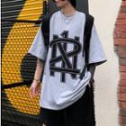 Print Elbow-sleeve T-shirt Gray - One Size