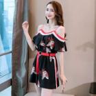 Short-sleeve Cold-shoulder Print Playsuit