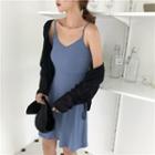 Spaghetti-strap A-line Dress / Drawstring Hem Cardigan