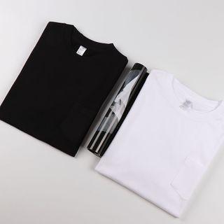 Plain Pocket-front Round-neck Short-sleeve Tee
