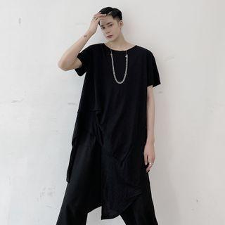Short-sleeve Asymmetrical Hem Plain T-shirt