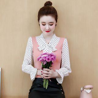 Long-sleeve Mock Two Piece Dotted Shirt